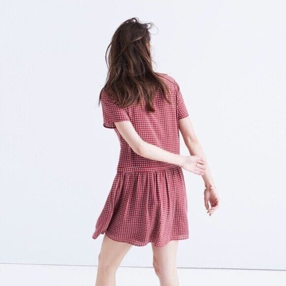 Madewell Light-weight Small Oversized Silk Short Sleeve Ascot Tile Drop Waist Dr - Picture 11 of 12